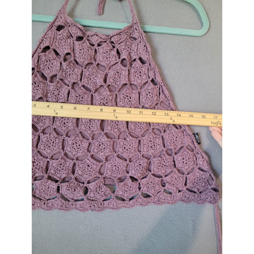 Lilac Mandala Crochet Halter Crop Top XL Boho Fairycore Festival - Picture 5 of 8